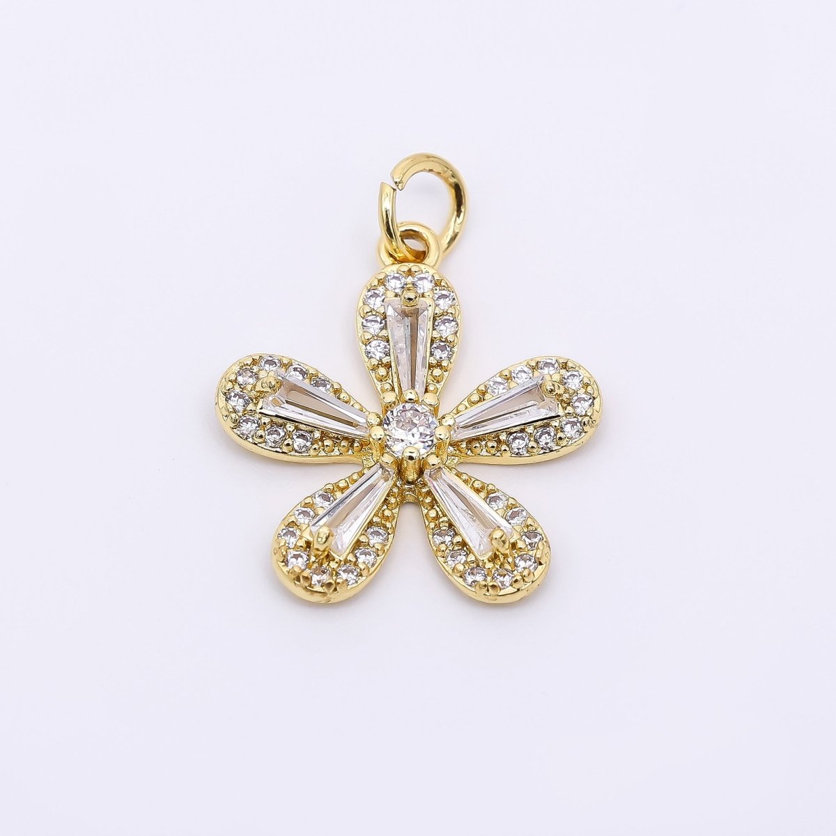 24K Gold Filled 19mm Mixed - Cut CZ Amarylis Blossom Flower Charm | AJ - 498 - DLUXCA