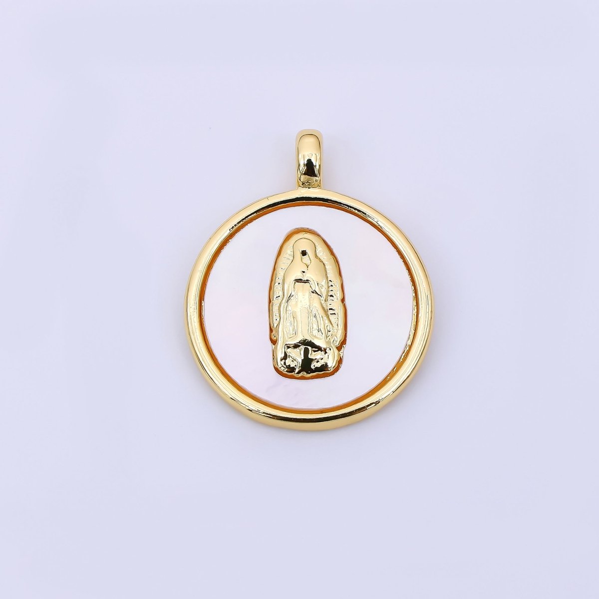 24K Gold Filled 19mm Mother of Pearl Art Lady Guadalupe Virgin Mary Charm | AH - 567 - DLUXCA
