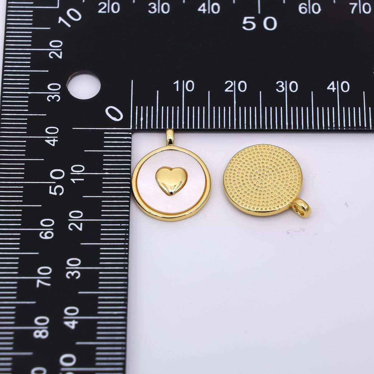 24K Gold Filled 19mm Mother of Pearl Art Tiny Heart Dainty Charm | AH - 566 - DLUXCA