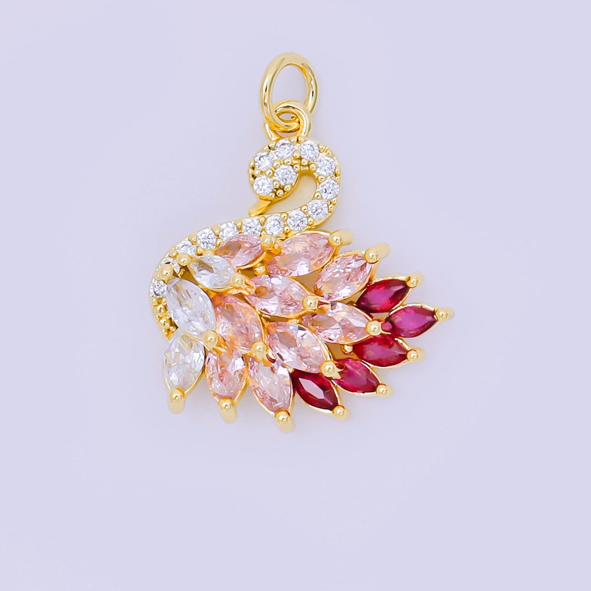 24K Gold Filled 19mm Pink & Fuchsia Marquise CZ Goddess Style Swan Animal Charm in Gold & Silver | D - 398 - DLUXCA