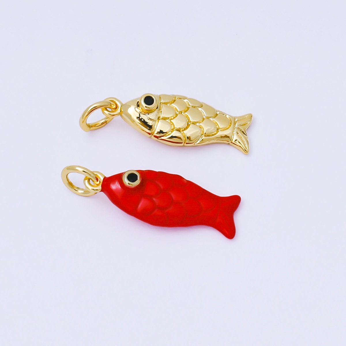 24K Gold Filled 19mm Red, Gold Koi Sardine Fish Charm | AF1286 - DLUXCA