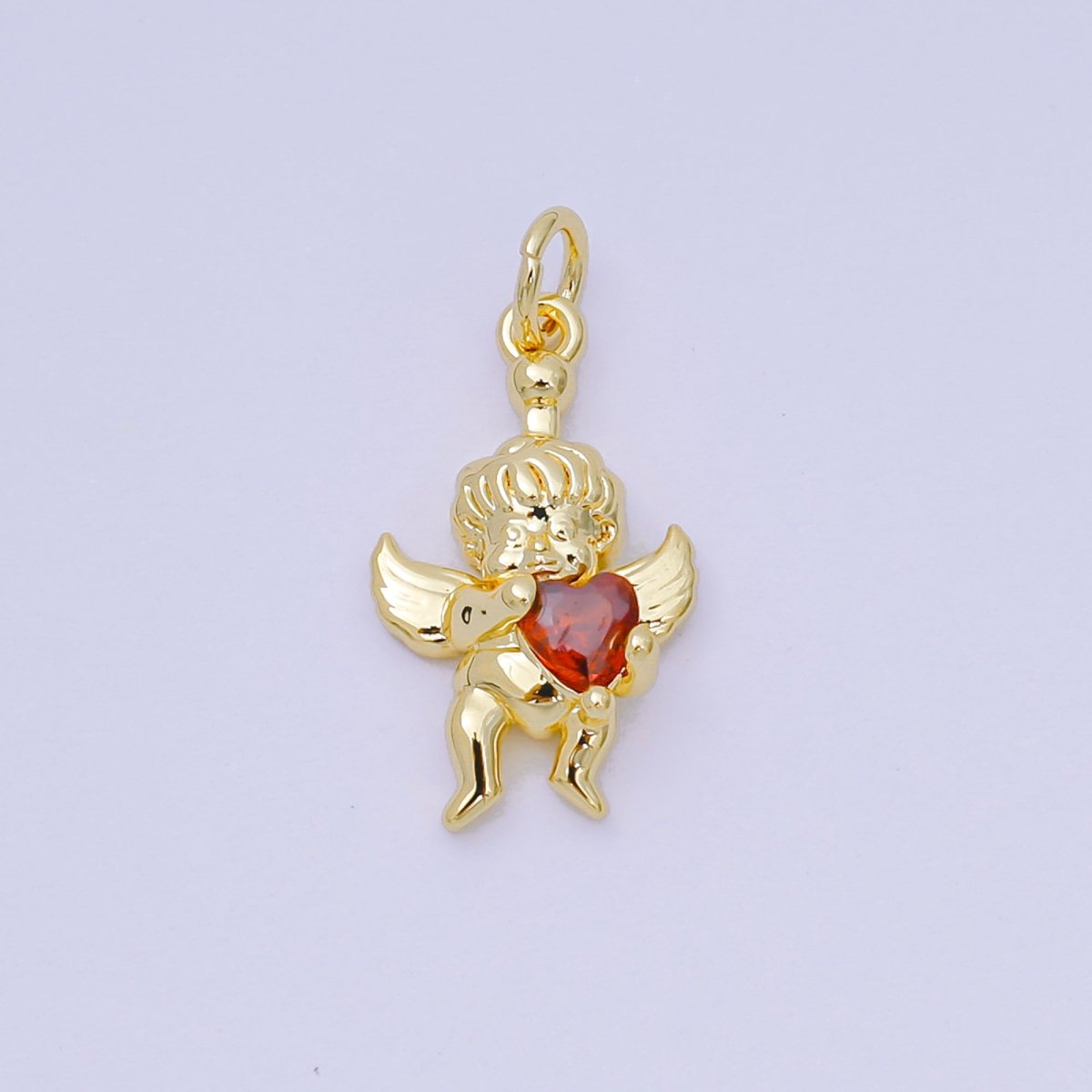 24K Gold Filled 19mm Red Heart - Shaped CZ Baby Cupid Angel with Love Charm | D - 156 - DLUXCA