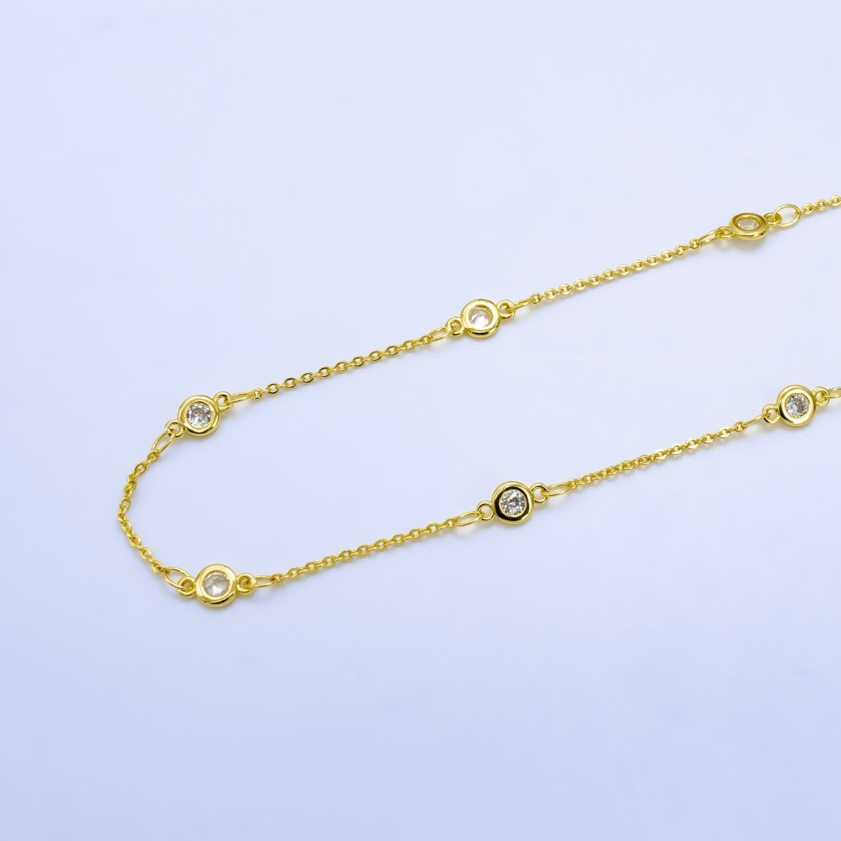 24K Gold Filled 19mm Spaced CZ Bezel Satellite Chain by Yard | Roll - 1532 - DLUXCA