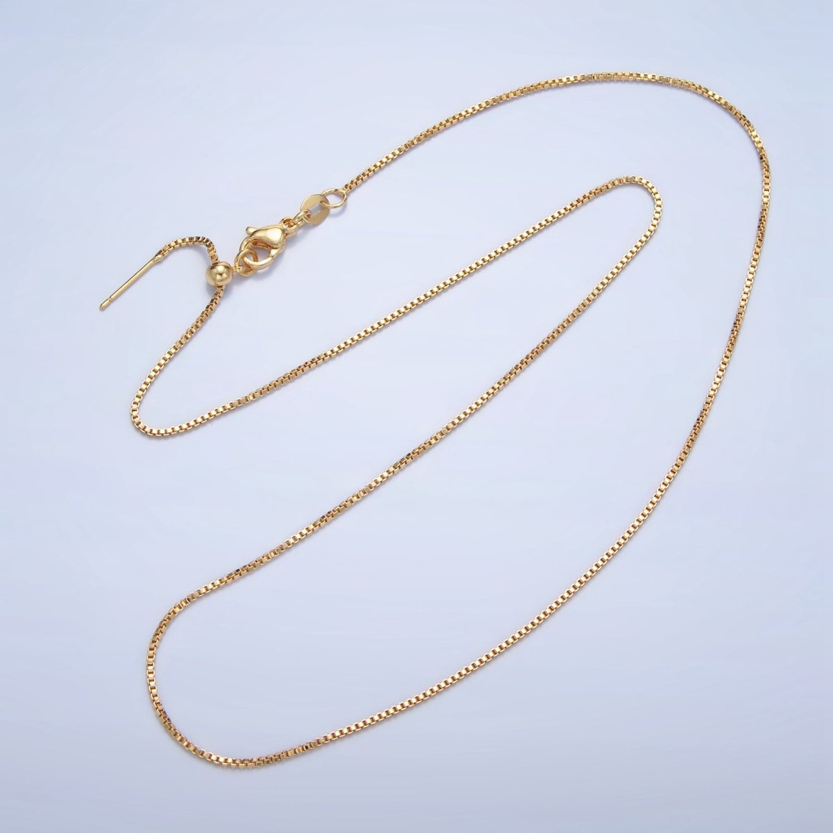 24K Gold Filled 1mm Box Chain 20 Inch Adjustable Slider Necklace | WA - 2643 - DLUXCA