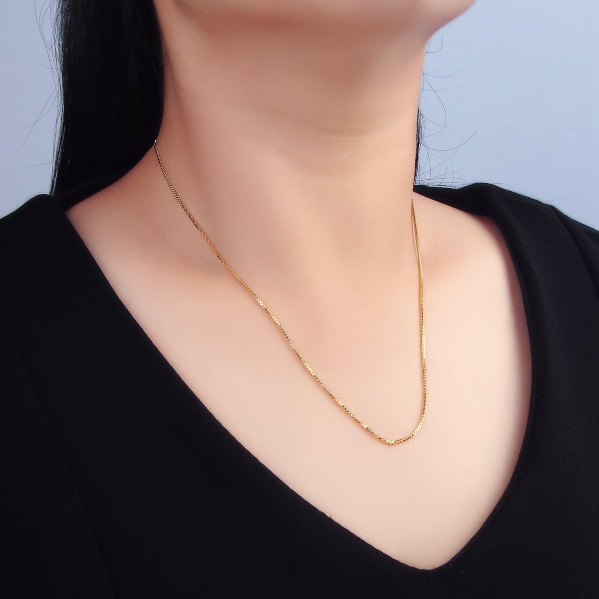 24K Gold Filled 1mm Box Chain 20 Inch Adjustable Slider Necklace | WA - 2643 - DLUXCA