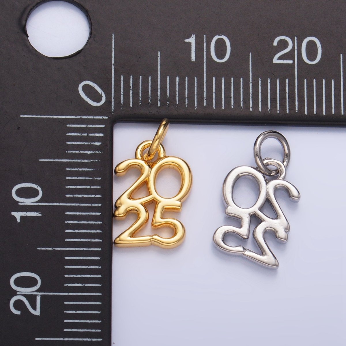 24K Gold Filled "2025" Year Script Minimalist Charm in Gold & Silver | E663 - DLUXCA