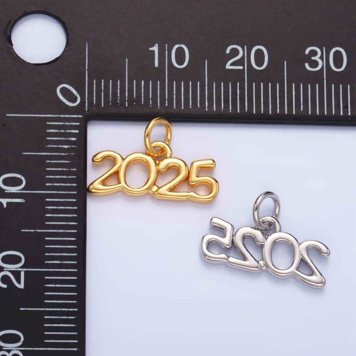 24K Gold Filled "2025" Year Script Minimalist Charm in Gold & Silver | M023 - DLUXCA