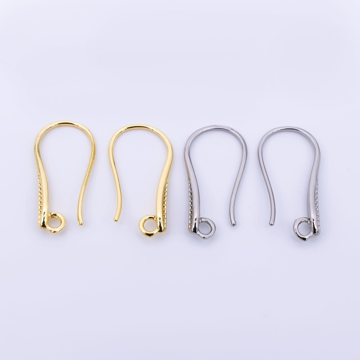 24K Gold Filled 20.5mm Classic Stripes Textured Earring Hook with Open Loops in Gold & Silver | Z - 1290 Z - 1291 - DLUXCA
