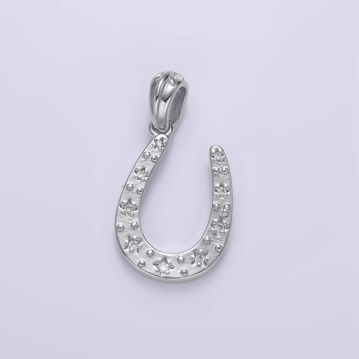 24K Gold Filled 20.5mm Clear CZ Star Horseshoe Pendant in Gold & Silver | I517 - DLUXCA