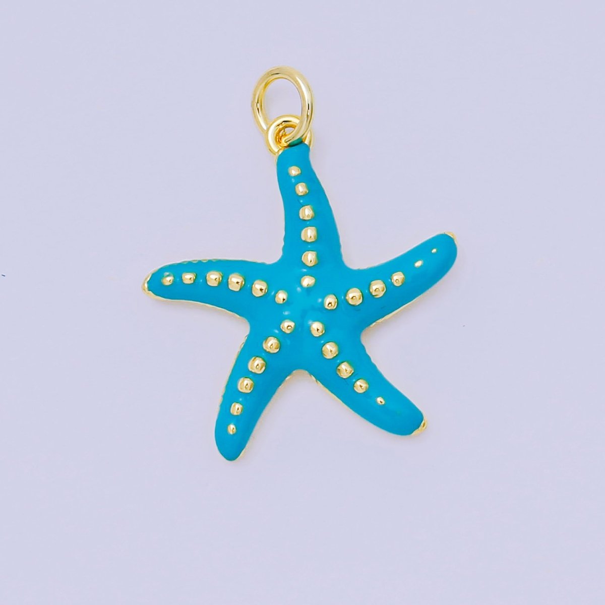 24K Gold Filled 20.5mm Enamel Art Blue Sea Starfish Charm | AH - 635 - DLUXCA