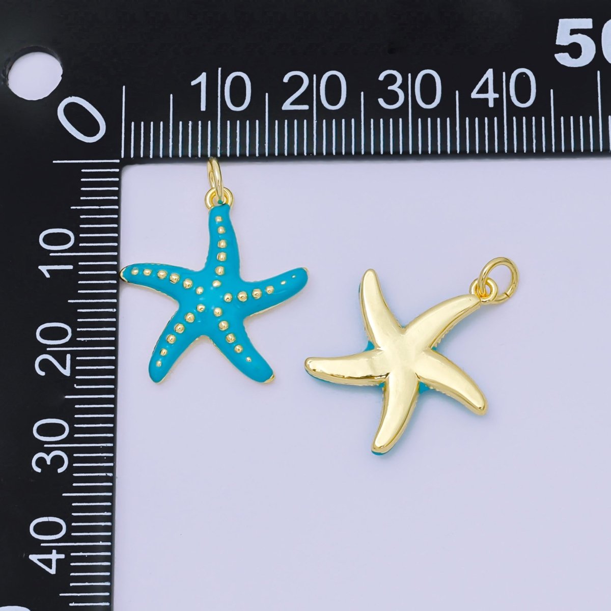 24K Gold Filled 20.5mm Enamel Art Blue Sea Starfish Charm | AH - 635 - DLUXCA