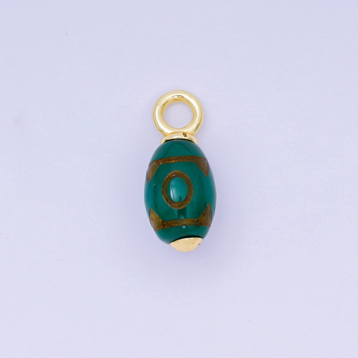 24K Gold Filled 20.5mm Green Agate Gemstone Oblong Drop Charm | AF1300 - DLUXCA