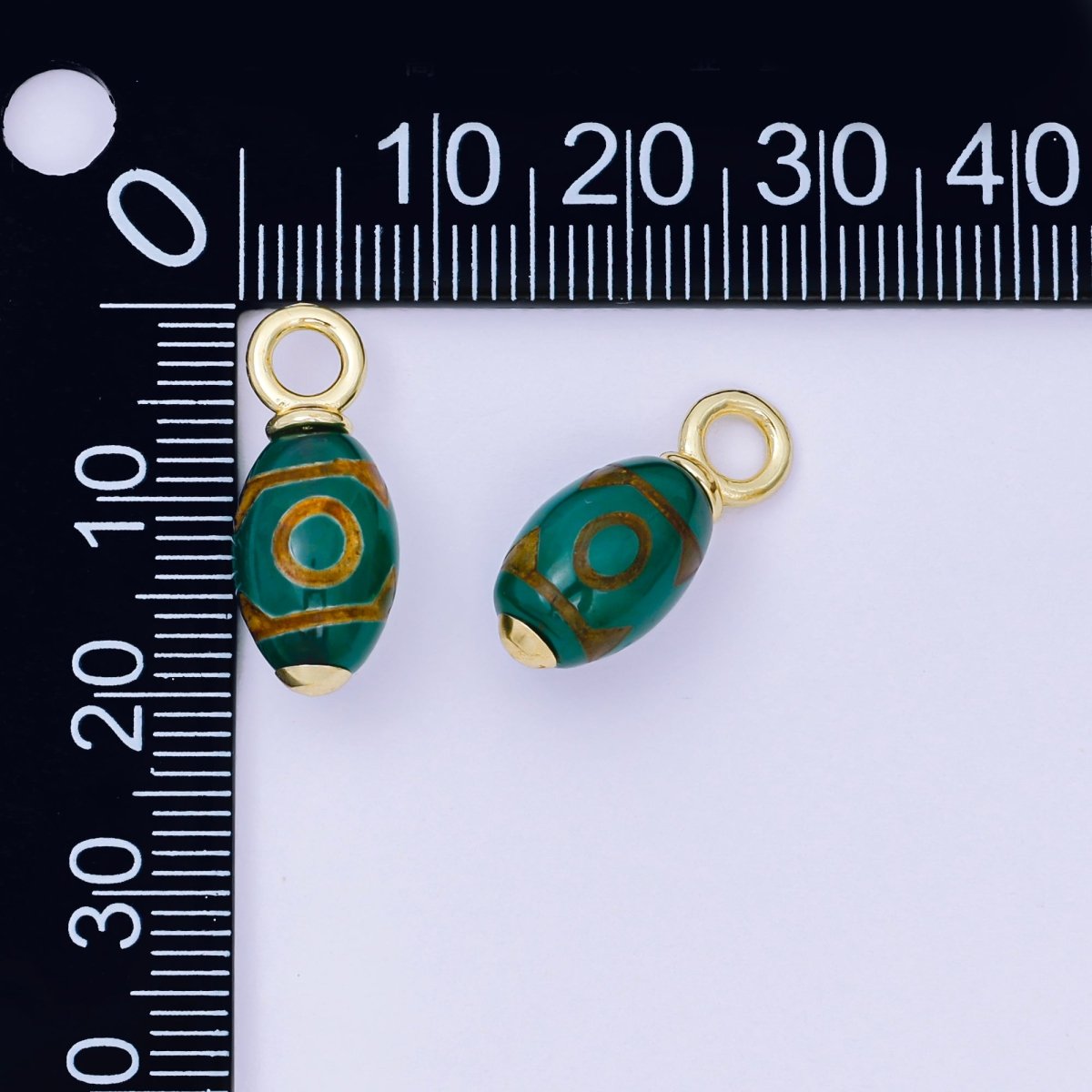 24K Gold Filled 20.5mm Green Agate Gemstone Oblong Drop Charm | AF1300 - DLUXCA