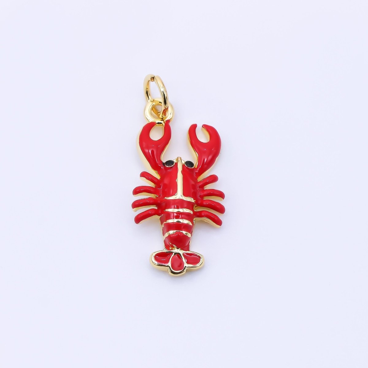 24K Gold Filled 20.5mm Hand - Painted Enamel Red Crawfish Lobster Charm | AJ390 - DLUXCA
