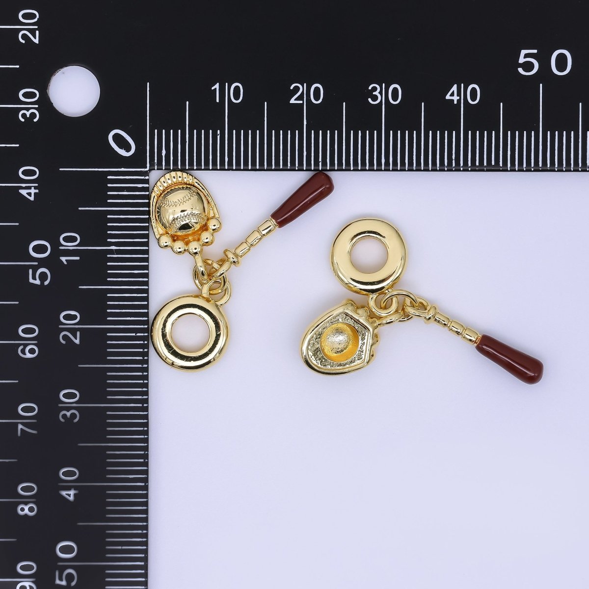 24K Gold Filled 20mm Baseball & Sticks Sports Set Rondelle Drop Charm | AC1643 - DLUXCA