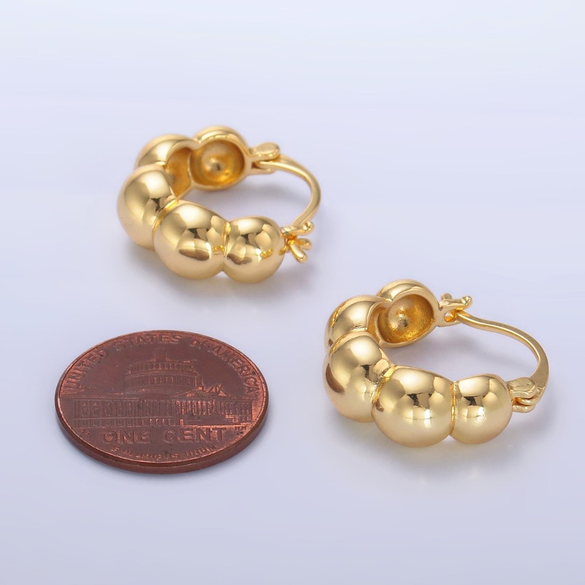 24K Gold Filled 20mm Beaded Bubble Latch Hoop Earrings | AD280 - DLUXCA