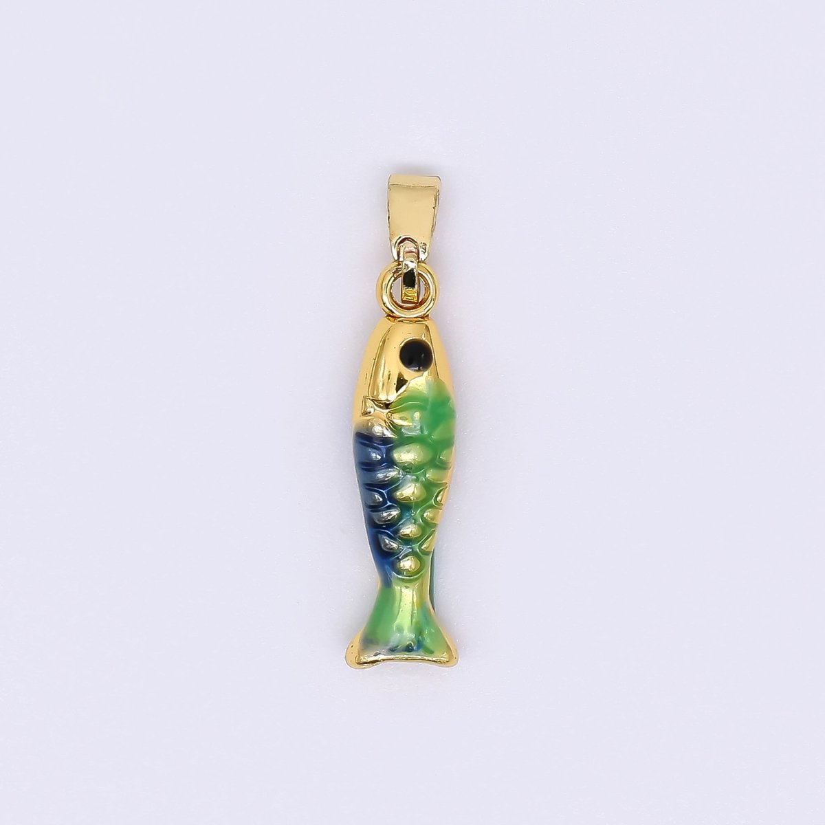 24K Gold Filled 20mm Black Round CZ Enamel Art Ocean Fish Animal Dainty Pendant in Green, Red, & Blue | AH - 512 AH - 513 - DLUXCA
