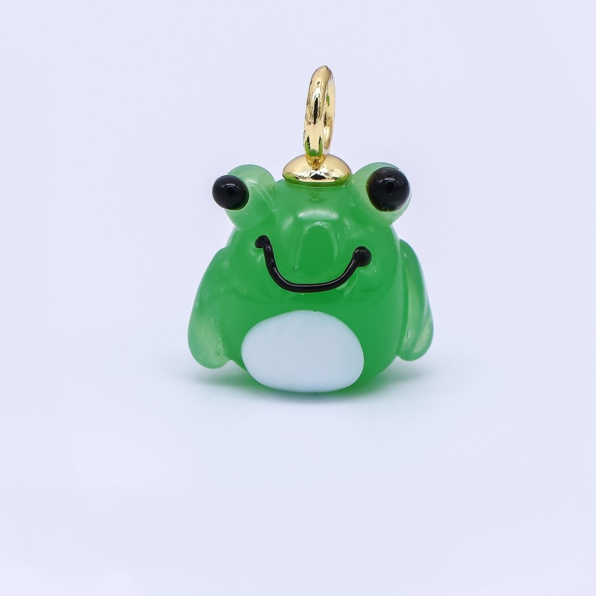 24K Gold Filled 20mm Ceramic Art Green Smiley Frog Animal Charm | AJ - 302 - DLUXCA