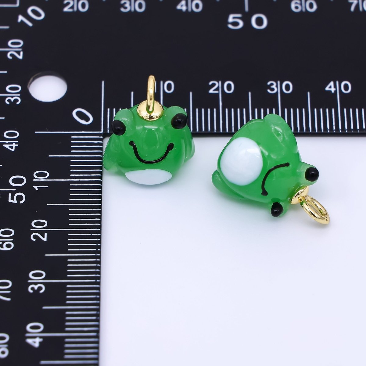 24K Gold Filled 20mm Ceramic Art Green Smiley Frog Animal Charm | AJ - 302 - DLUXCA