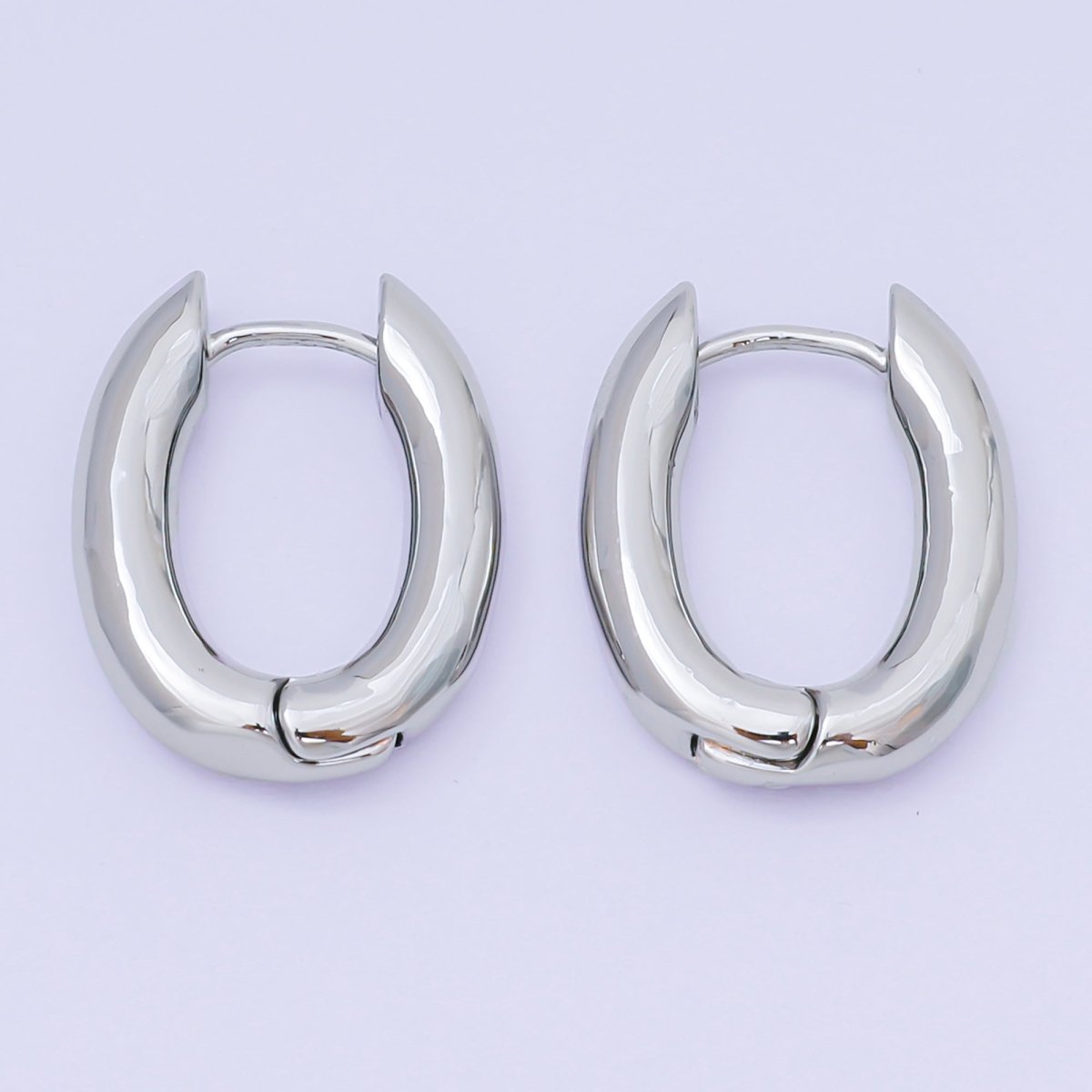 24K Gold Filled 20mm Chubby Oblong Hoop Earrings in Gold & Silver | AJ142 AJ143 - DLUXCA