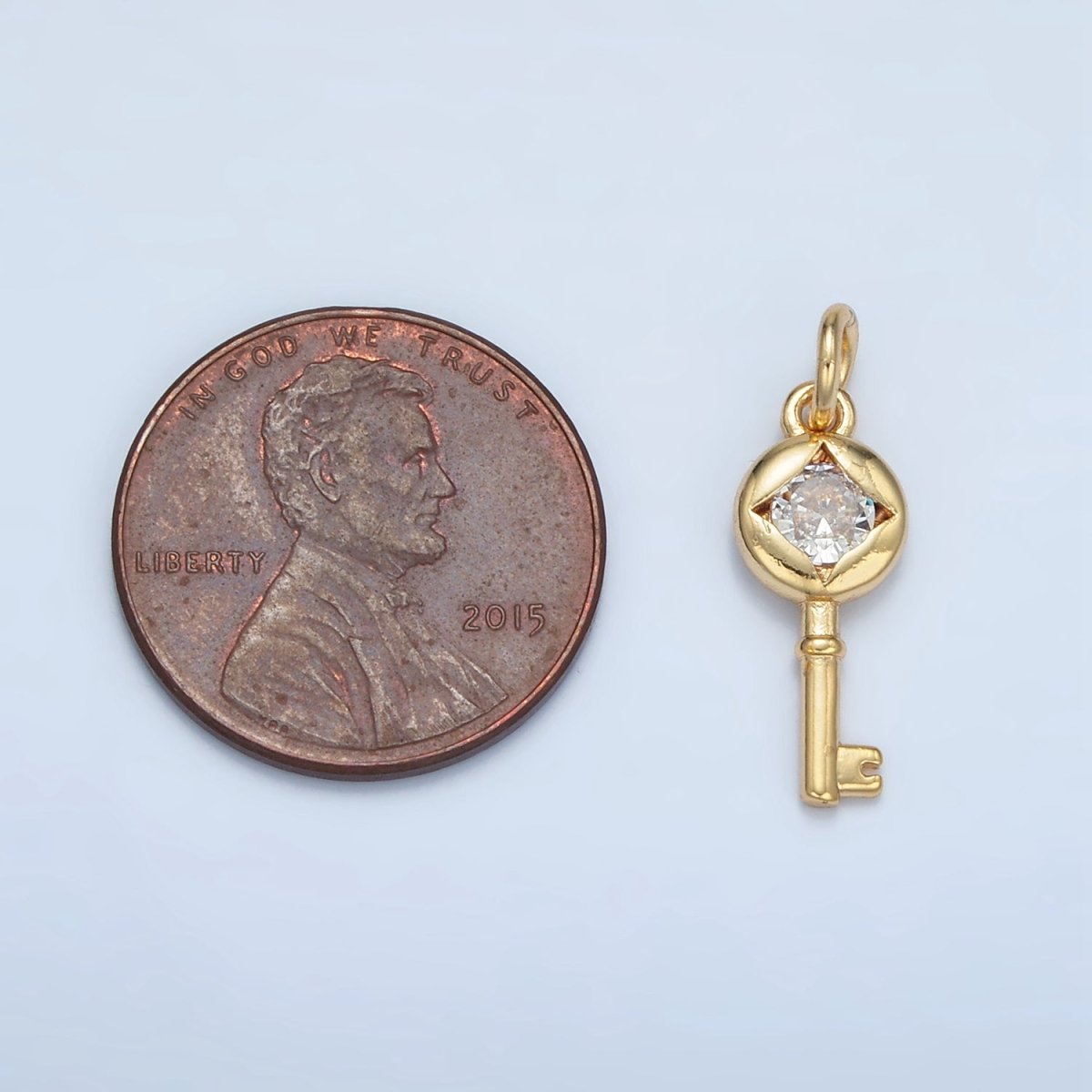 24K Gold Filled 20mm Clear CZ Rhombus Key Lock Mini Charm | E114 - DLUXCA