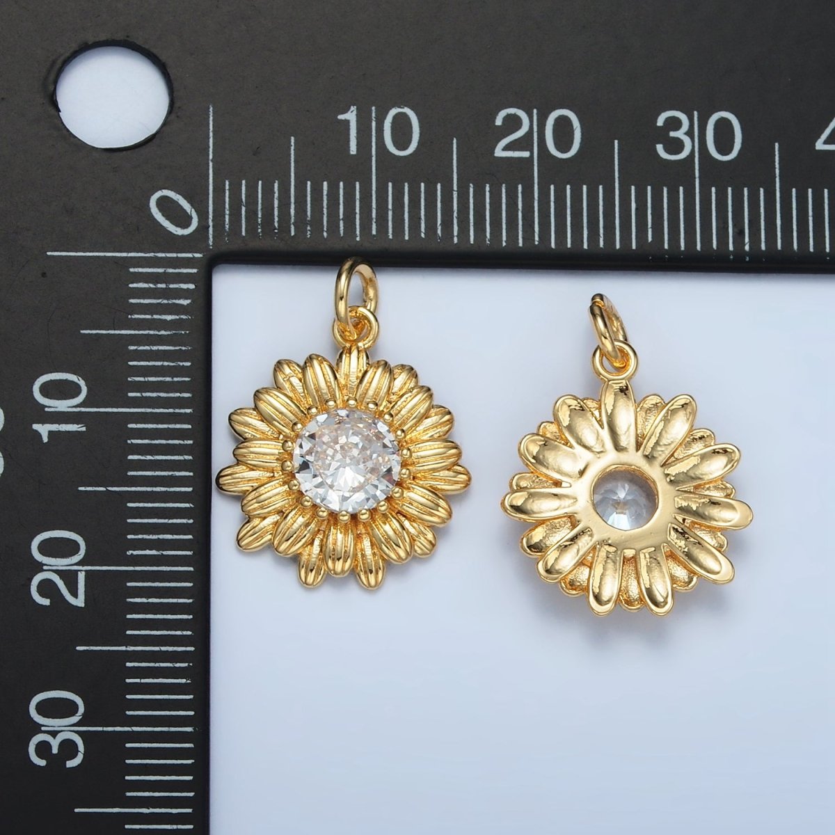 24K Gold Filled 20mm Clear CZ Sunflower Charm | E142 - DLUXCA