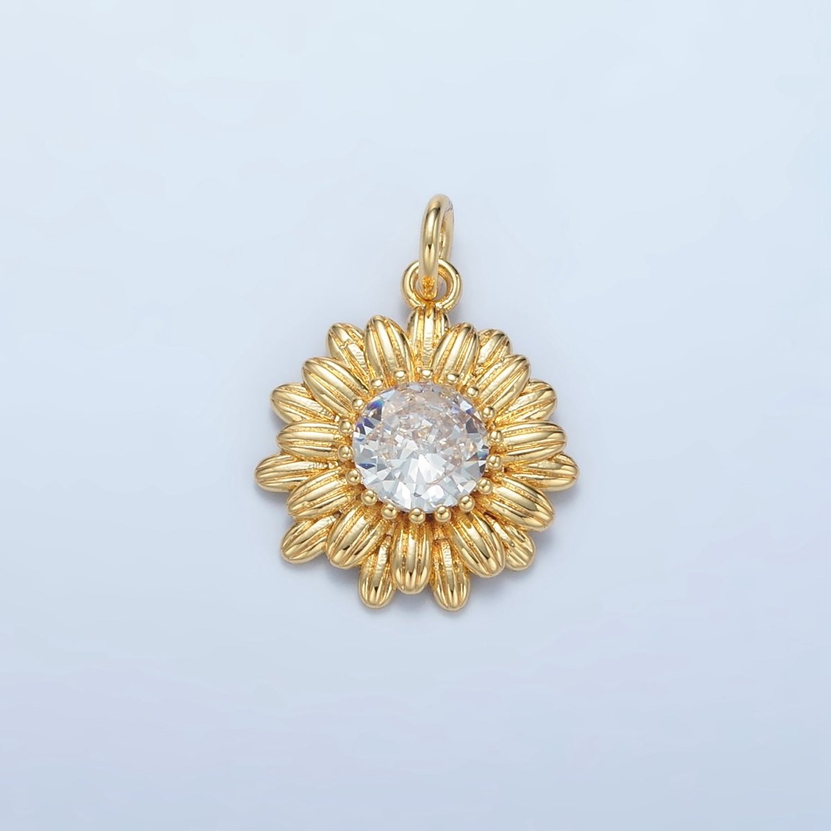 24K Gold Filled 20mm Clear CZ Sunflower Charm | E142 - DLUXCA