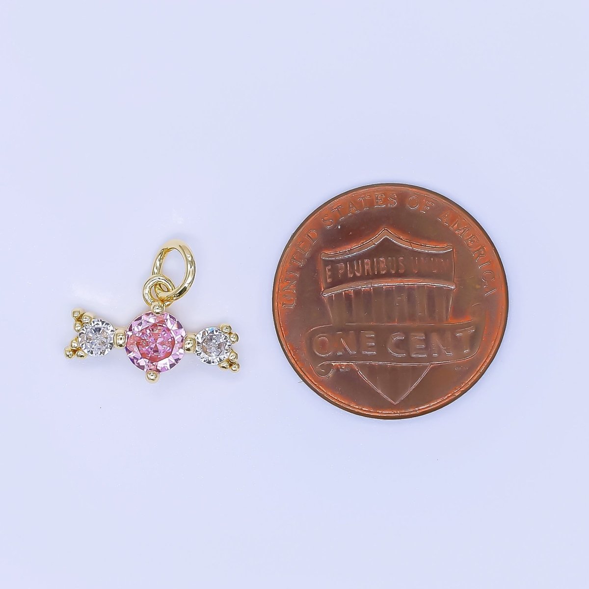 24K Gold Filled 20mm Clear, Pink Oval CZ Pink Sweet Candy Charm | AJ506 - DLUXCA