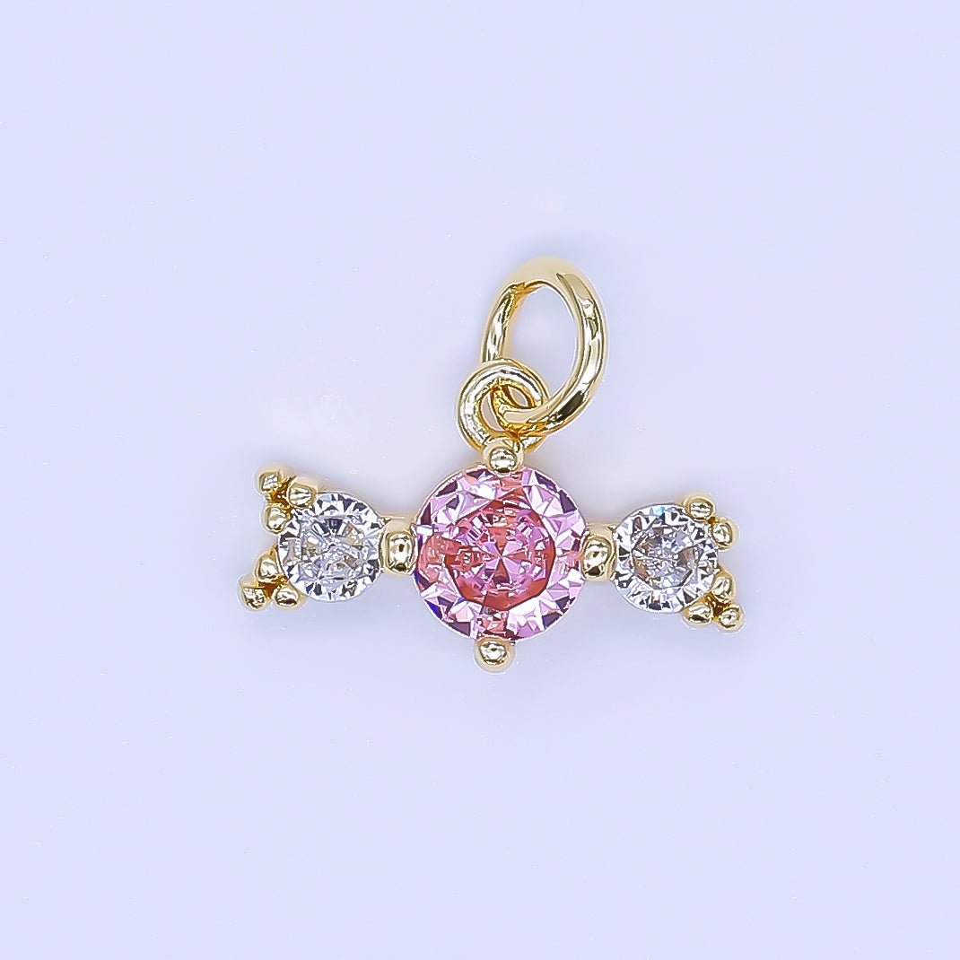 24K Gold Filled 20mm Clear, Pink Oval CZ Pink Sweet Candy Charm | AJ506 - DLUXCA