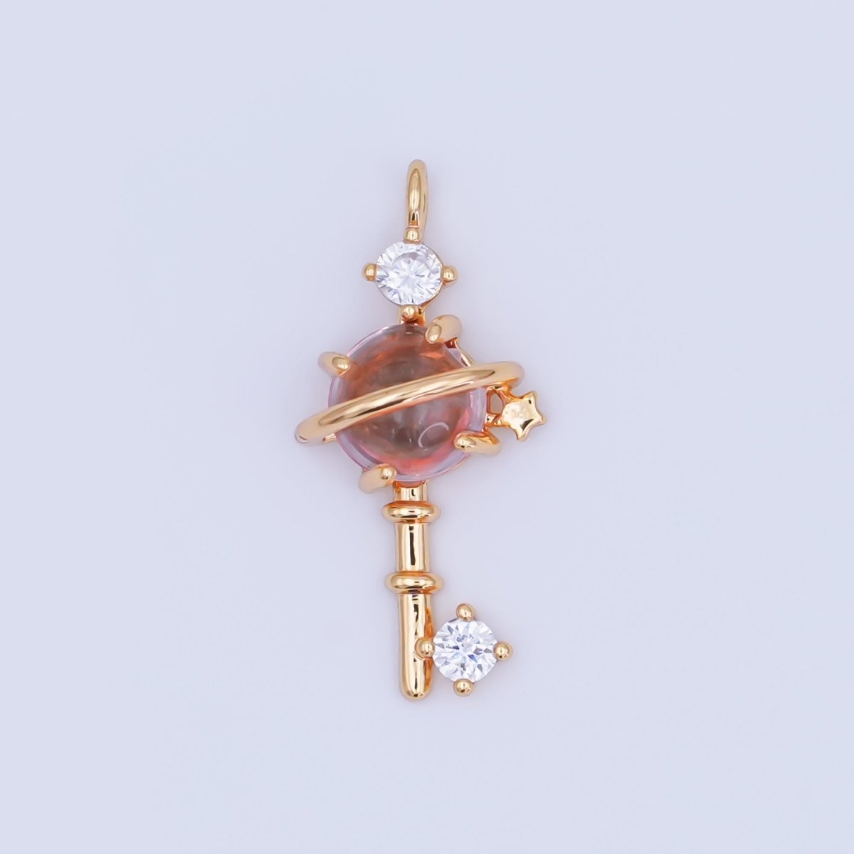24K Gold Filled 20mm Clear Round CZ Key to the Galaxy Charm | AC1594 - DLUXCA