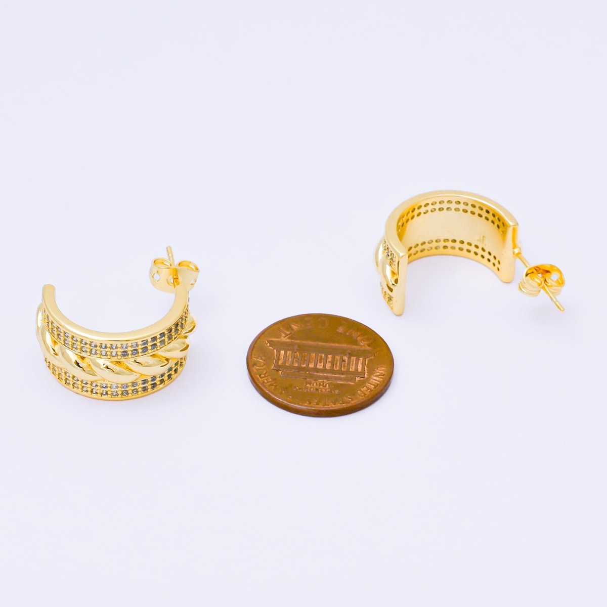 24K Gold Filled 20mm Croissant Micro Paved CZ C - Shaped Hoop Earrings | AB1561 - DLUXCA