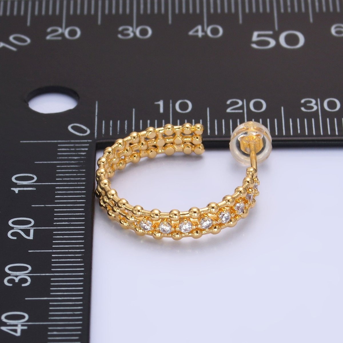 24K Gold Filled 20mm CZ Dotted C - Shaped Hoop Earrings | V279 - DLUXCA