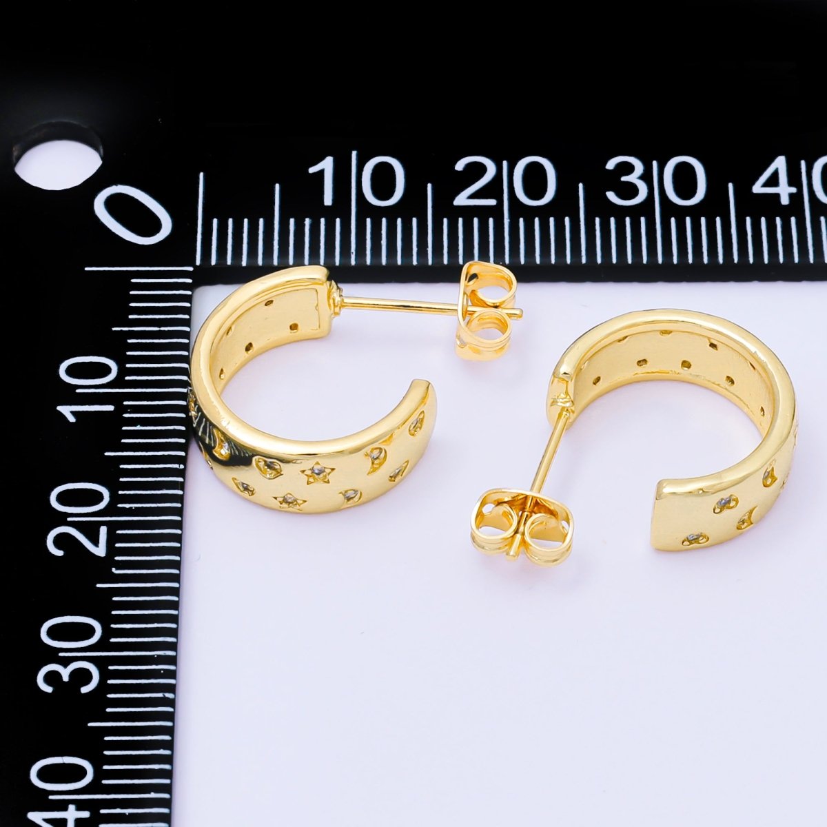 24K Gold Filled 20mm CZ Star Moon Heart C - Shaped Hoop Earrings | AB1563 - DLUXCA