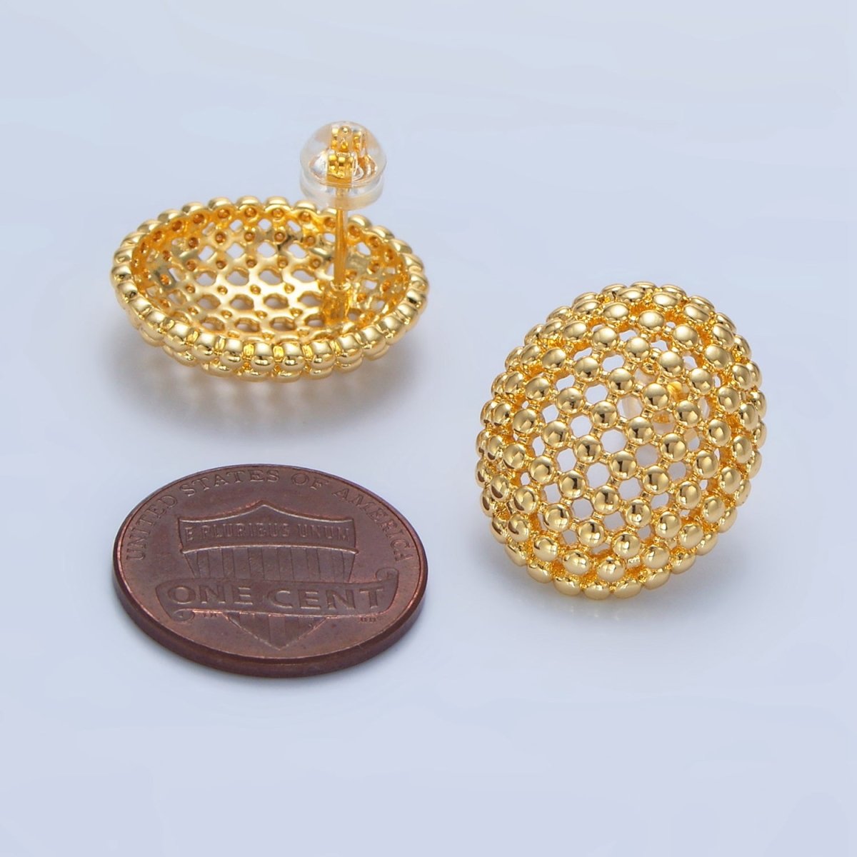 24K Gold Filled 20mm Dotted Oval Geometric Stud Earrings | P124 - DLUXCA