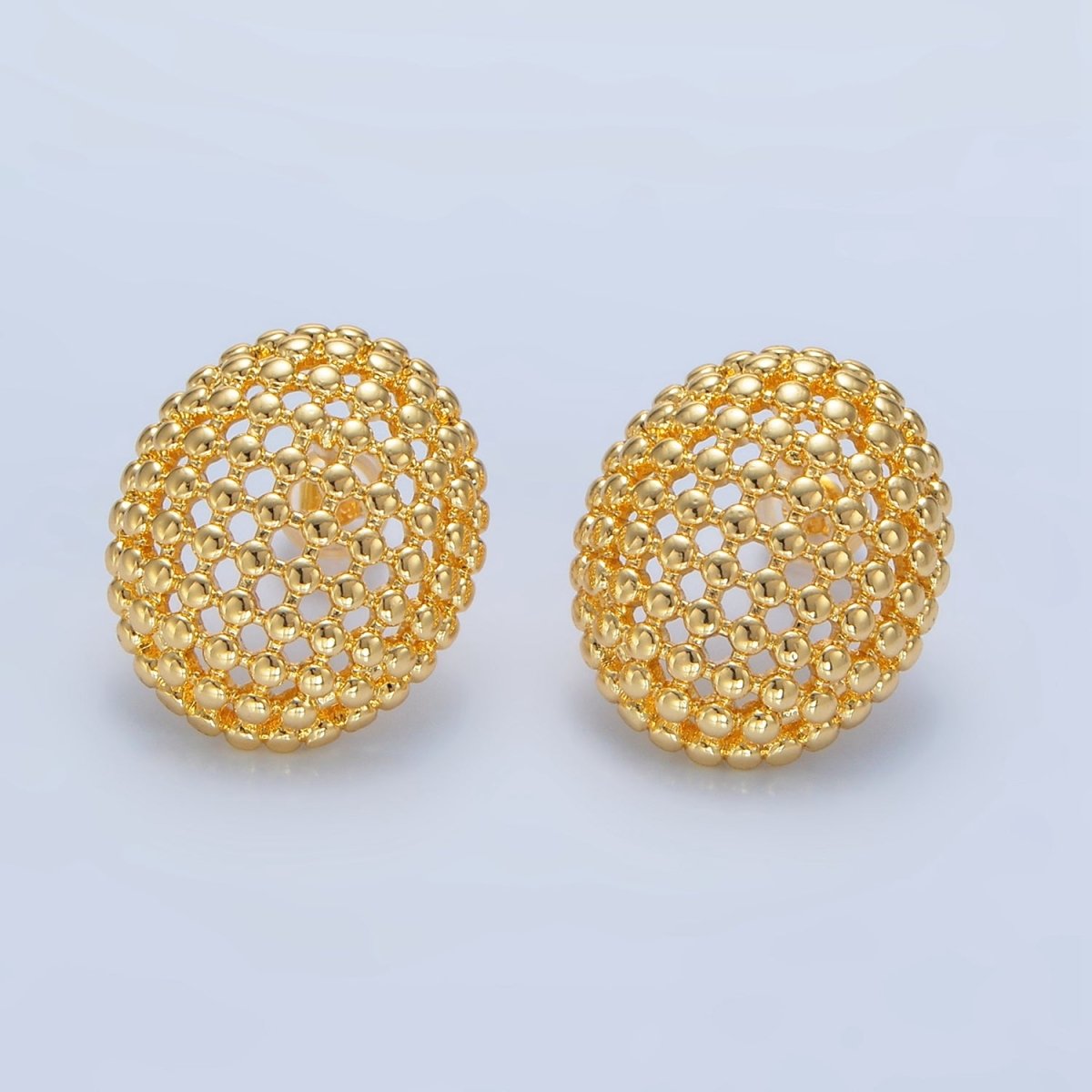 24K Gold Filled 20mm Dotted Oval Geometric Stud Earrings | P124 - DLUXCA