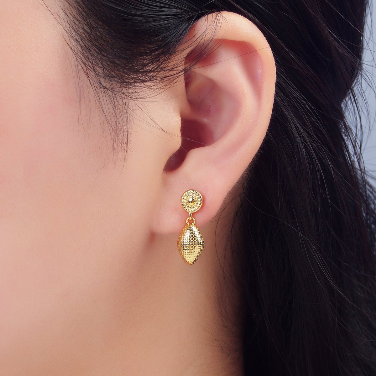 24K Gold Filled 20mm Dotted Sphere Round Geometric Drop Stud Earrings in Gold & Silver | P168 P171 - DLUXCA