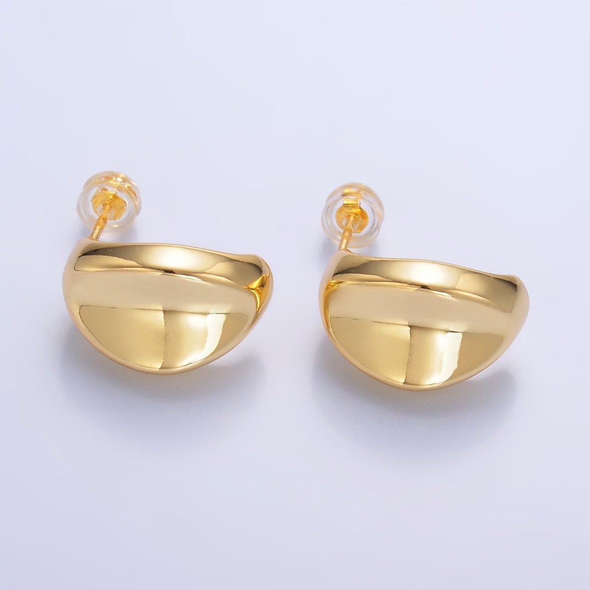 24K Gold Filled 20mm Edged Dome C - Shaped Hoop Earrings in Gold & Silver | AB796 AB797 - DLUXCA