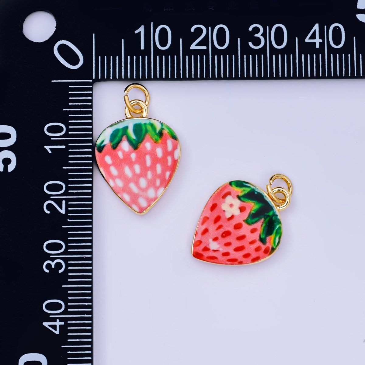 24K Gold Filled 20mm Enamel Art Red Strawberry Fruit Charm | AJ - 512 AJ - 523 AJ - 536 AJ - 546 - DLUXCA