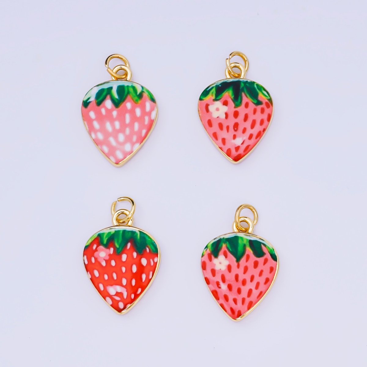 24K Gold Filled 20mm Enamel Art Red Strawberry Fruit Charm | AJ - 512 AJ - 523 AJ - 536 AJ - 546 - DLUXCA