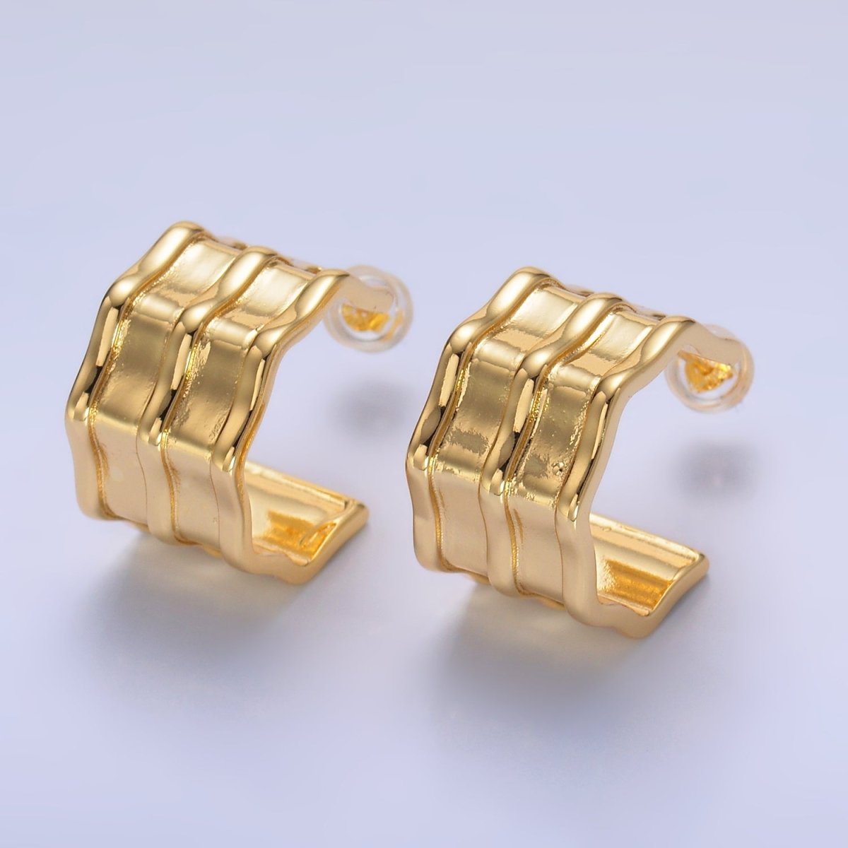 24K Gold Filled 20mm Geometric Wavy C - Shaped Hoop Earrings | V317 - DLUXCA