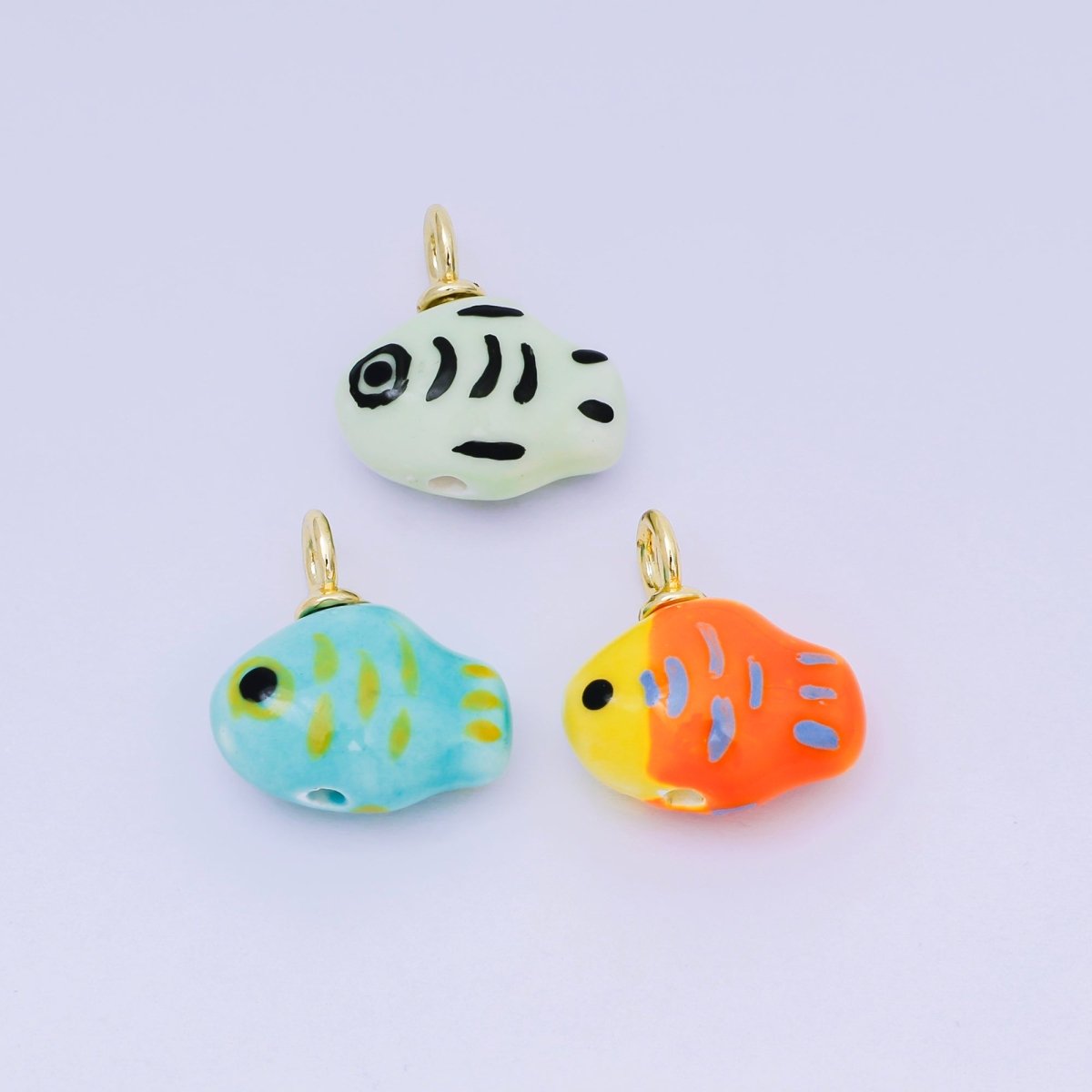 24K Gold Filled 20mm Green, Orange, Teal Ceramic Sea Creature Fish Charm | AF1261 AF1262 - DLUXCA