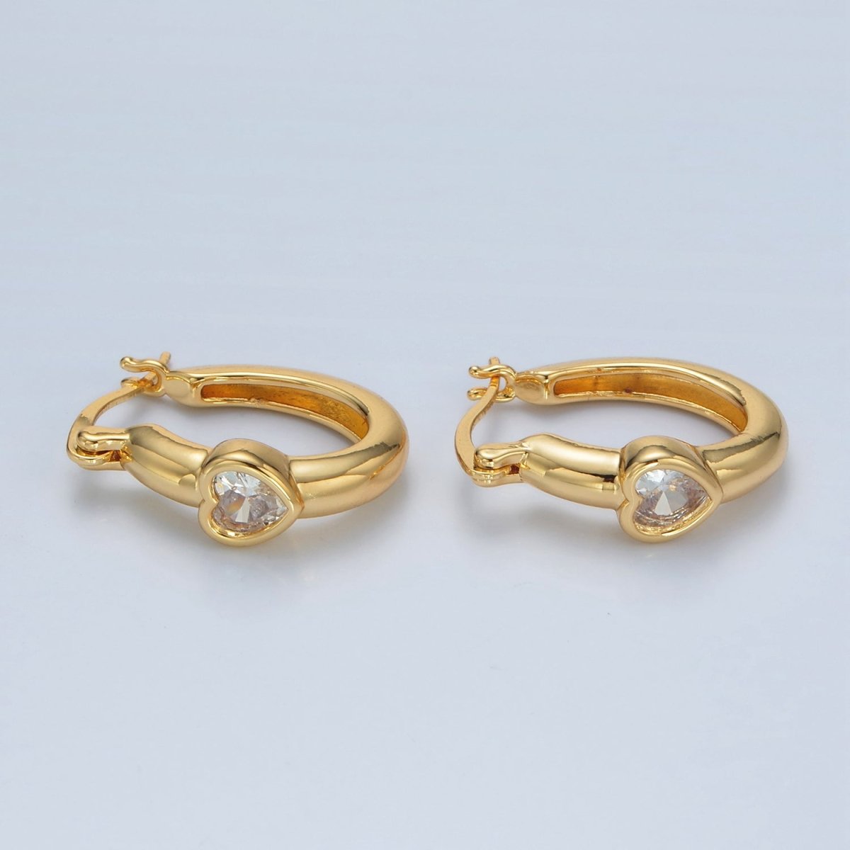 24K Gold Filled 20mm Heart CZ Oblong Latch Hoop Earrings | AB1229 - DLUXCA