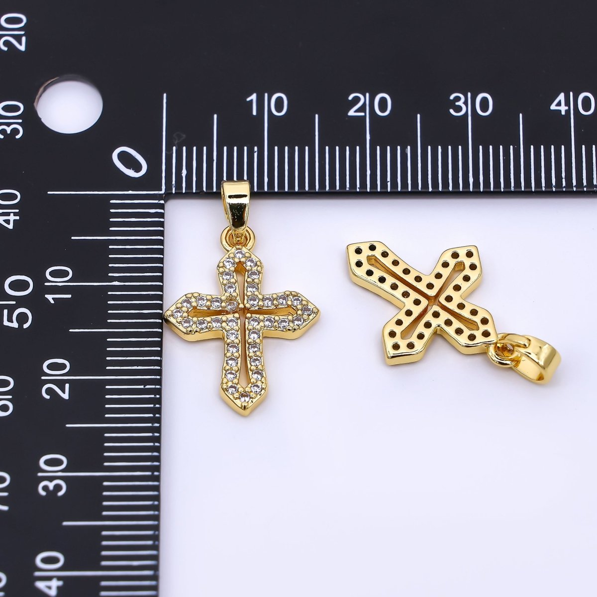 24K Gold Filled 20mm Micro Paved CZ Holy Cross Christian Religious Pendant | AH - 471 - DLUXCA