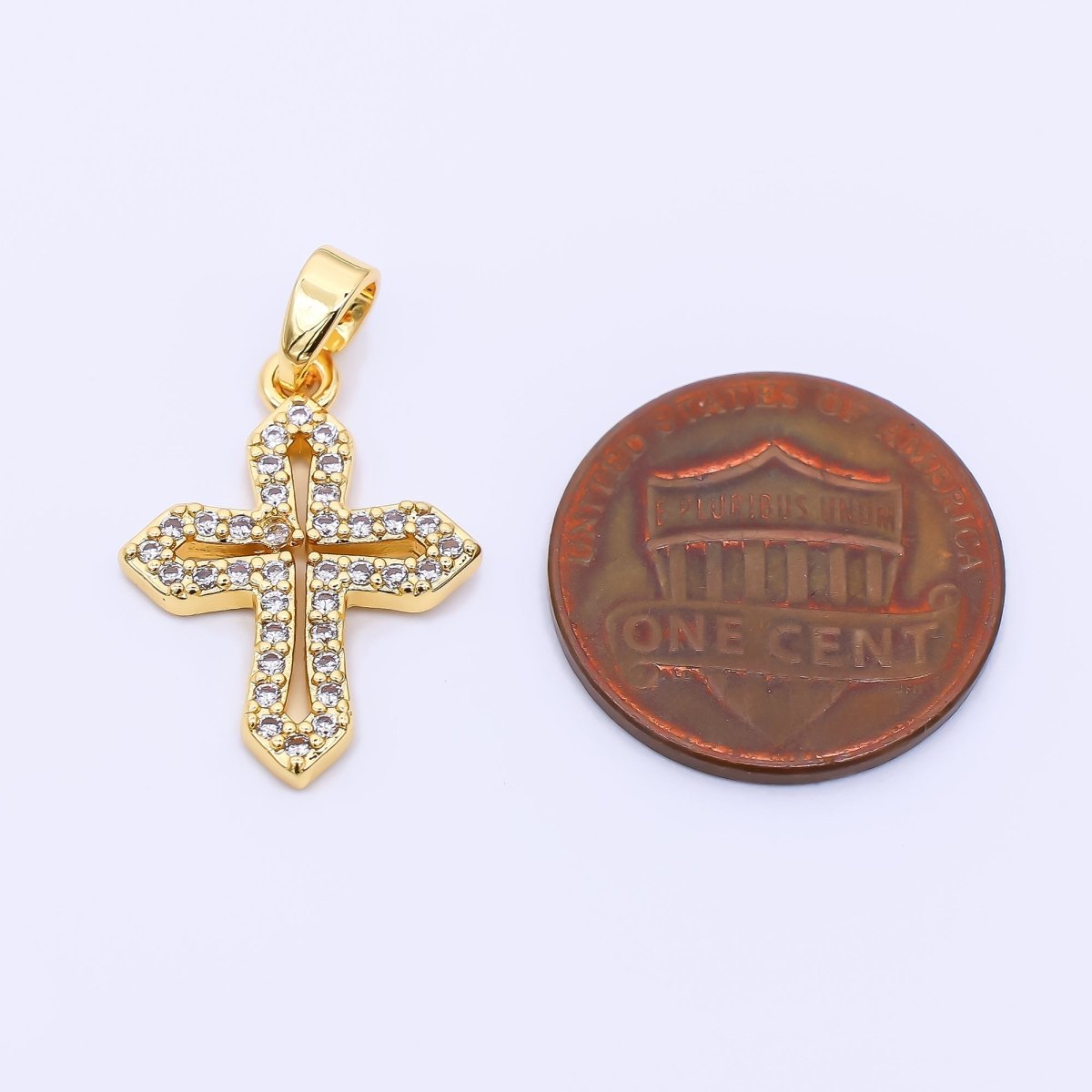 24K Gold Filled 20mm Micro Paved CZ Holy Cross Christian Religious Pendant | AH - 471 - DLUXCA