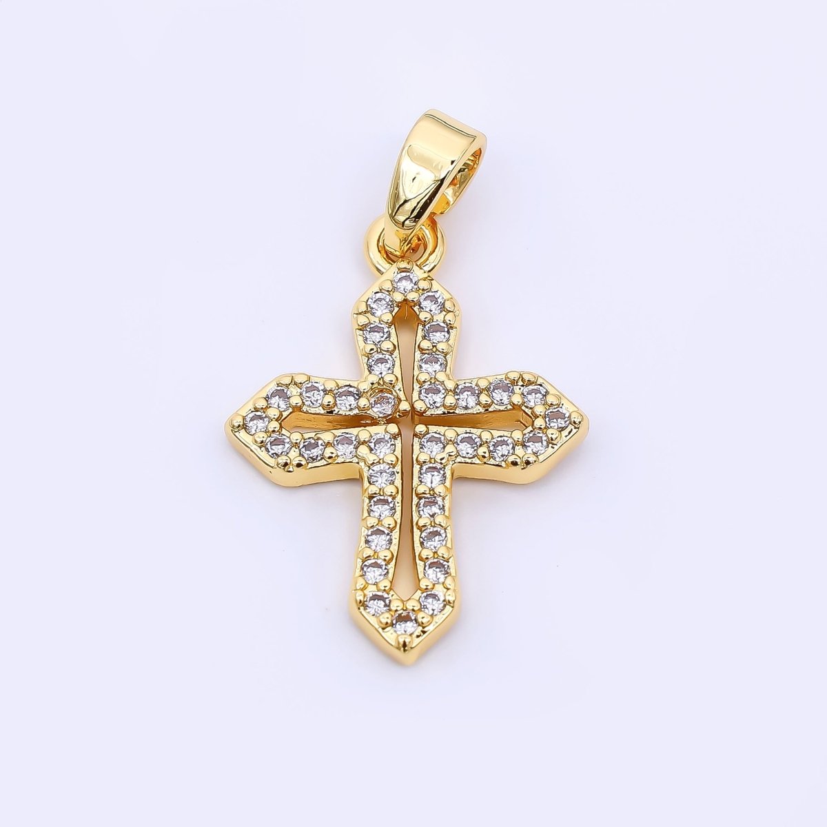 24K Gold Filled 20mm Micro Paved CZ Holy Cross Christian Religious Pendant | AH - 471 - DLUXCA
