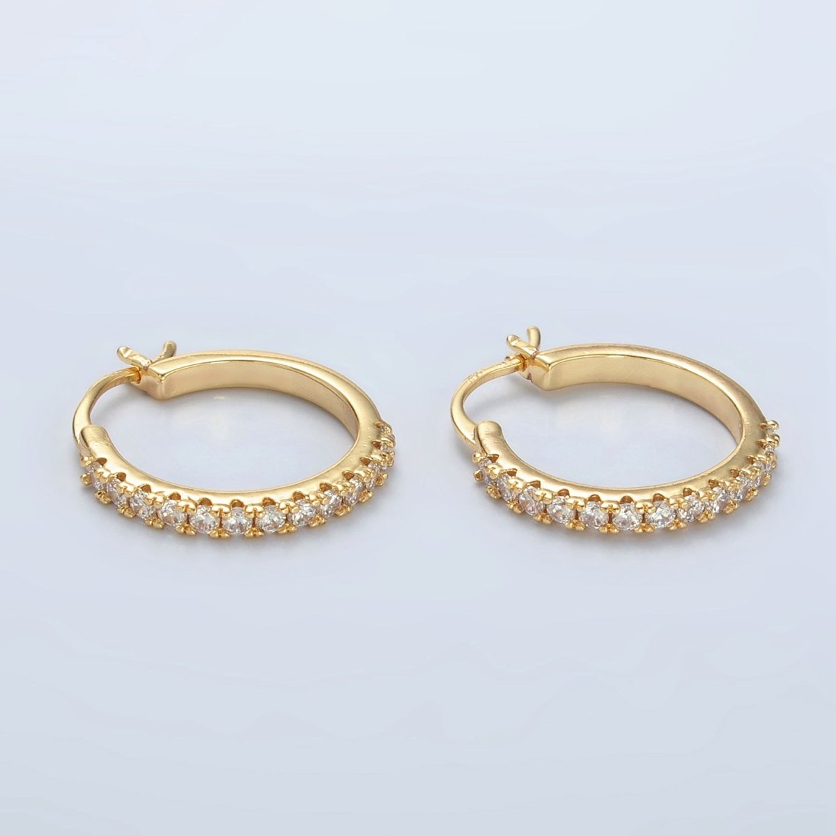 24K Gold Filled 20mm Micro Paved CZ Latch Hoop Earrings | T158 - DLUXCA