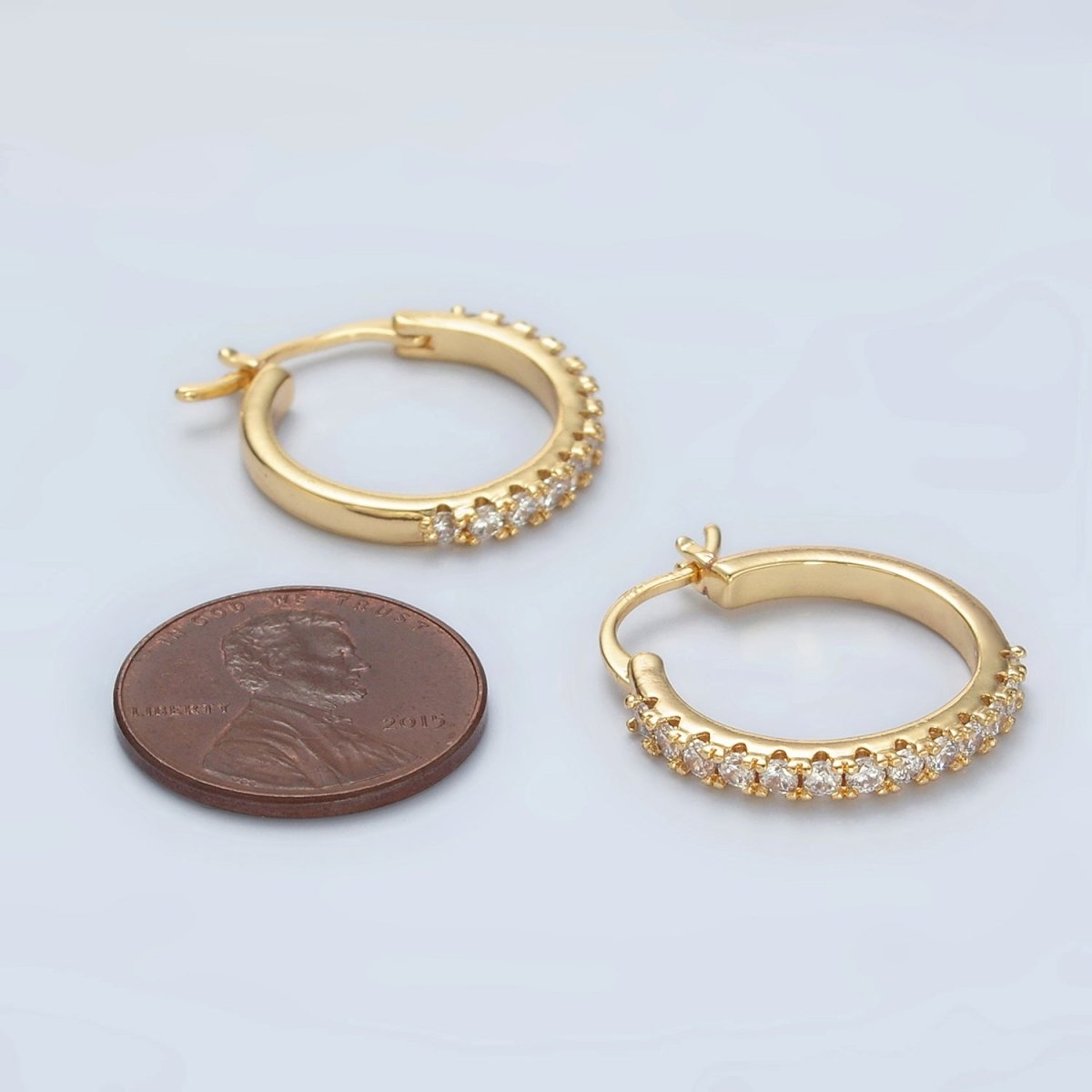 24K Gold Filled 20mm Micro Paved CZ Latch Hoop Earrings | T158 - DLUXCA