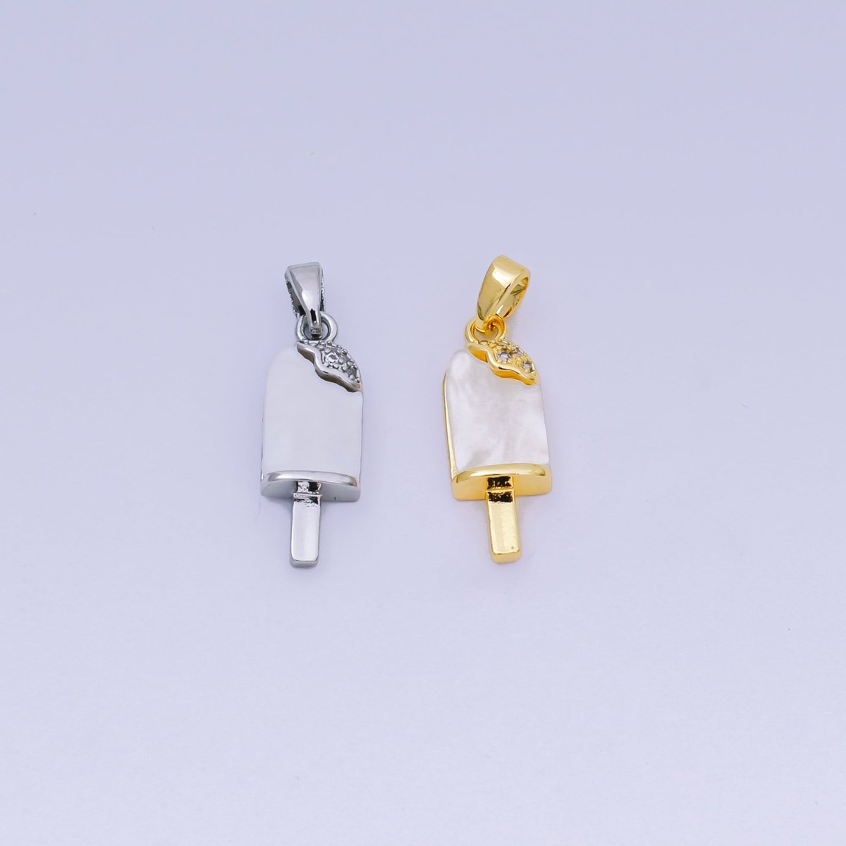 24K Gold Filled 20mm Micro Paved CZ Mother of Pearl Ice Cream Popsicle Pendant in Gold & Silver | AA - 1581 - DLUXCA