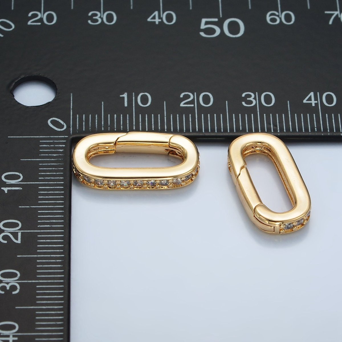 24K Gold Filled 20mm Micro Paved CZ Oblong Push Gate Closure Findings | Z940 - DLUXCA