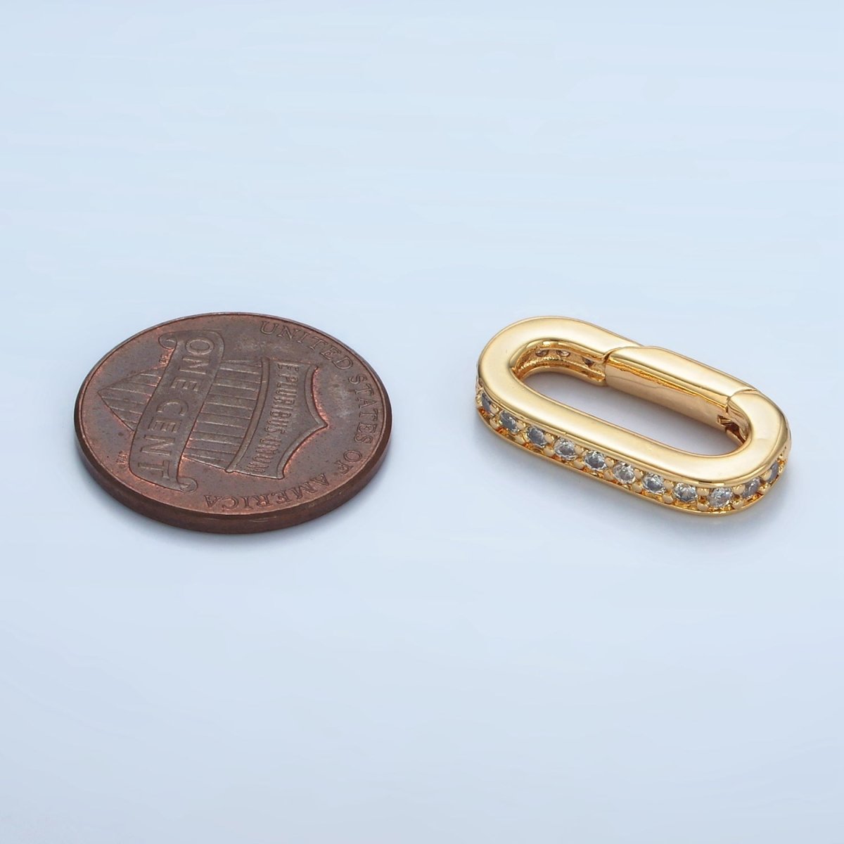 24K Gold Filled 20mm Micro Paved CZ Oblong Push Gate Closure Findings | Z940 - DLUXCA